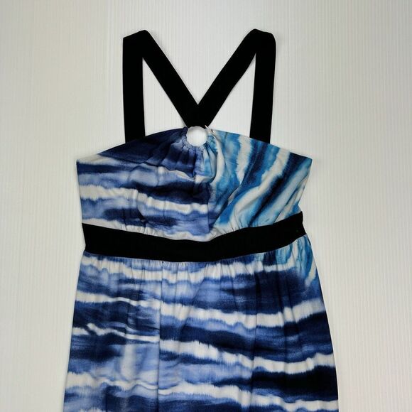 Soho Apparel Ltd Keyhole Maxi Dress Size Medium Blue Black White - Picture 2 of 7